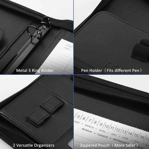 【2 Pack】 Padfolio Resume Portfolio Folder,OOWOLF PU Leather Professional with Round Ring Binder 8.5 x 11 Inch Writing Pad Tablet Sleeve Interview Document Organizer Business Card Holder Case