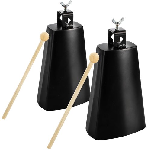 Acshio 2 Pack Metal Steel Cow Bells, 7 Inch Cowbell Noise Makers with Handle Stick, Hand Percussion Music Cowbell for Drumset Cheering Wedding Football Sport Games