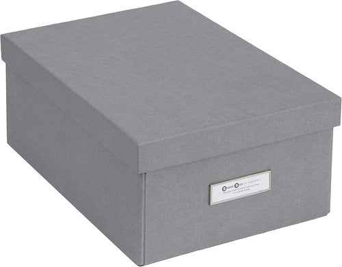 Bigso Box of Sweden Karin Collapsible Storage Box with Labelframe for Easy Identification | Simple Assembly without Tools | Decorative Storage Boxes with Lids | 8.9" x 12.4" x 5.4" | Gray