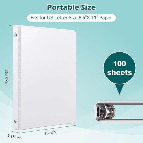 Heture 0.5 Inch 3 Ring Binder - 12 Pack Clear View, PVC-Free, Holds 100 Sheets, Durable White for Office & School