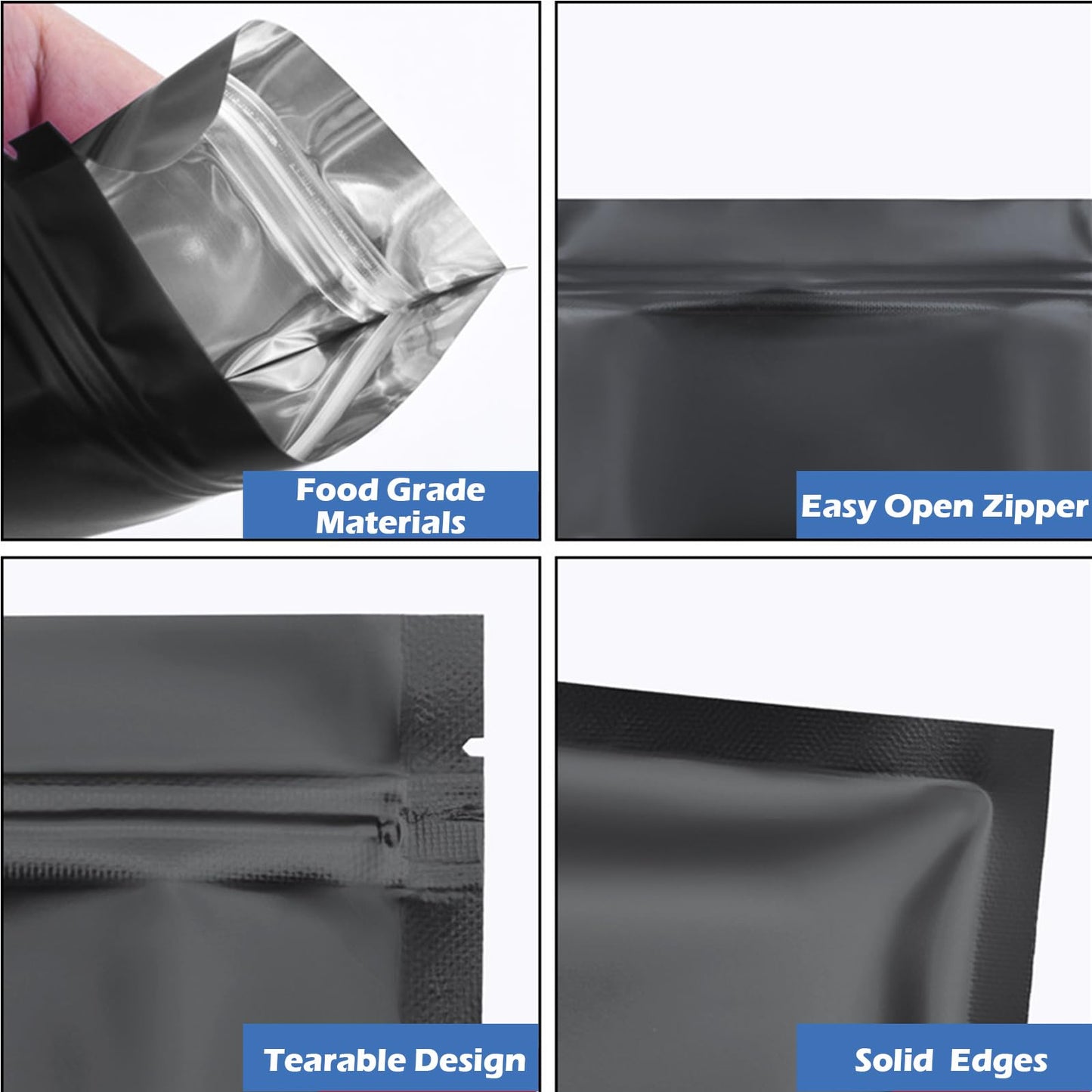 100 Pack Resealable Mylar Bag, Smell Proof Bags Resealable Packaging Supplies for Food Storage Small Business (Black, 4" X 6")