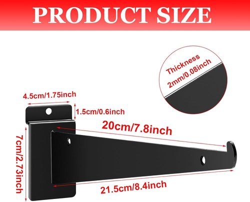 Heavy Duty Slatwall Knife Shelf Bracket - 8 Inch Metal Brackets for Slat Wall | Black Accessories