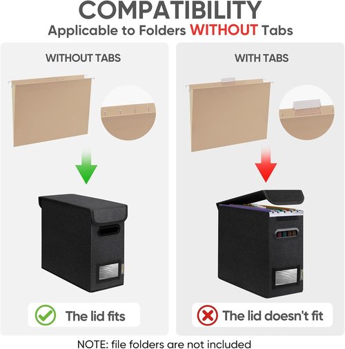 BALEINE File Organizer Box - Collapsible Document Storage with Lid & Plastic Slide | Black, Small