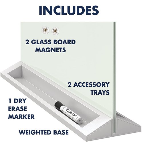 Quartet Glass Whiteboard Desktop Panel, Magnetic, 17" x 23", Dry Erase Surface, Includes Accessory Trays, 1 Marker and 2 High-Power Magnets, White (GDP1723W)