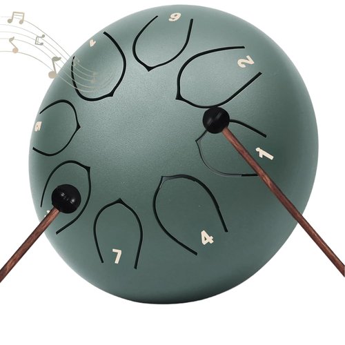 Rain Drum for Outside Garden, 6 Inches 8 Notes Steel Tongue Chakra Drums, Waterproof Meditation Rain Chime, Musical Instruments for Adult Gift with Bag, Drum Mallets, Music Book (Green)
