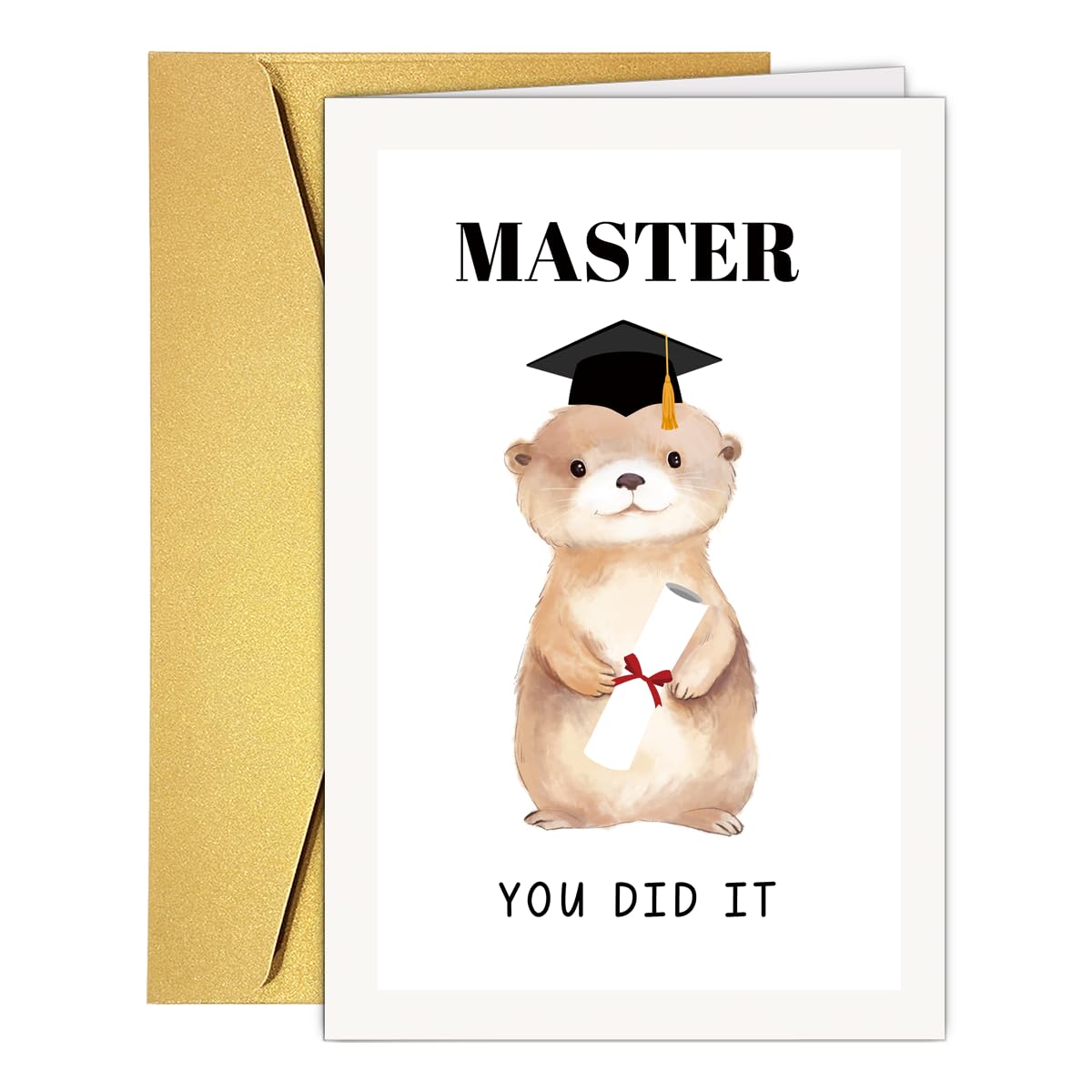 Masters Degree Graduation Card for Him Her, Funny Otter Congratulations Card for Master, Congratulations MBA Graduation for Son Daughter Grandson Granddaughter