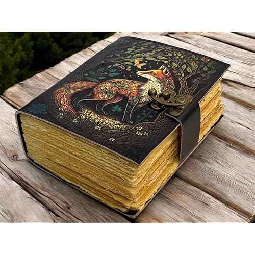SH SHIFAA HANDICRAFT Fox Leather Journal Book of Shadows Notebook Handmade Daily Notepads for Men & Women Blank Paper 7x5 Inches - Best Gift for Art Sketchbook & Notebook (Fox Print 400 Pages)