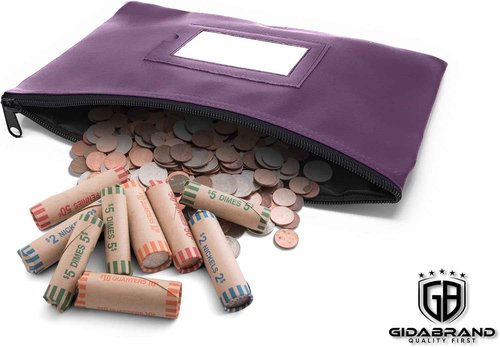 GIDABRAND Money Bank Deposit Bag with Zipper | 11x6 inch | Purple | Durable Leatherette Money Cash Coin Check Wallet Pouch for Men & Women with Framed ID Window and Blank Card (10)