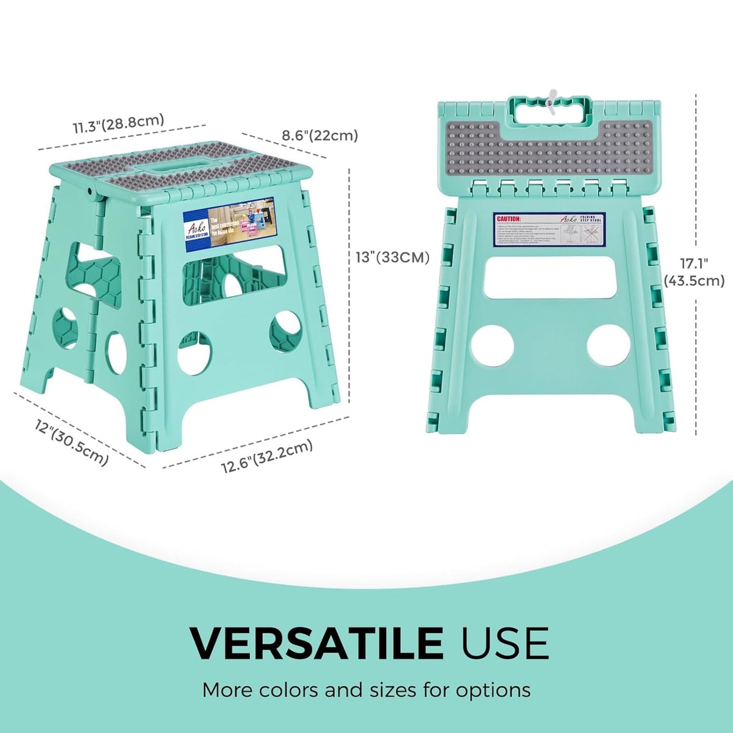 ACKO Folding Step Stool 13 Inch Stool Heavy Duty Plastic Foldable Step Stools for Kids, Stepping Stool with Handle, Suitable for Kitchen Hold Up to 300 LB (Teal 1PC)