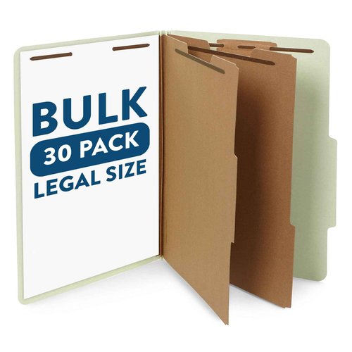30 Legal Size Classification Folders, 2 Divider 2 Inch Tyvek Expansions, Durable 2 Prongs Designed to Organize Standard Law Client Files, Office Reports, 30 Legal Folders, Gray Green