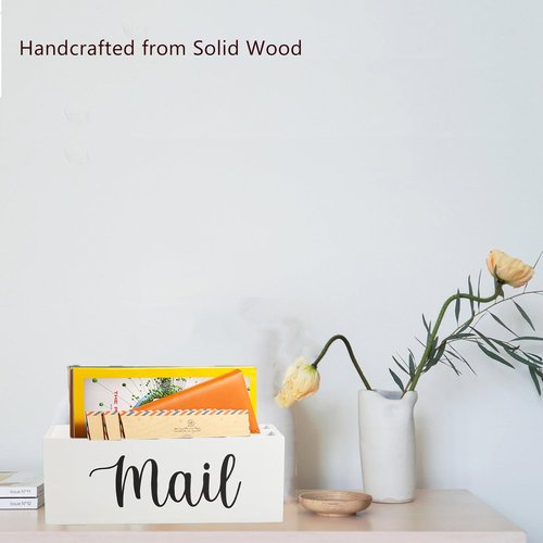 DRASTAR Mail & Remote Organizer Set, Wooden, White, 2 Slots, Remote Control Holder
