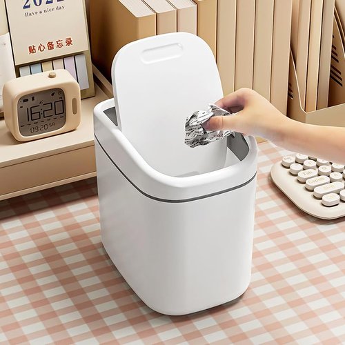 NowExp Mini Trash Can with Lid,Small Desk Trash Can,Countertop Mini Garbage Cans,Tiny Waste Basket,White