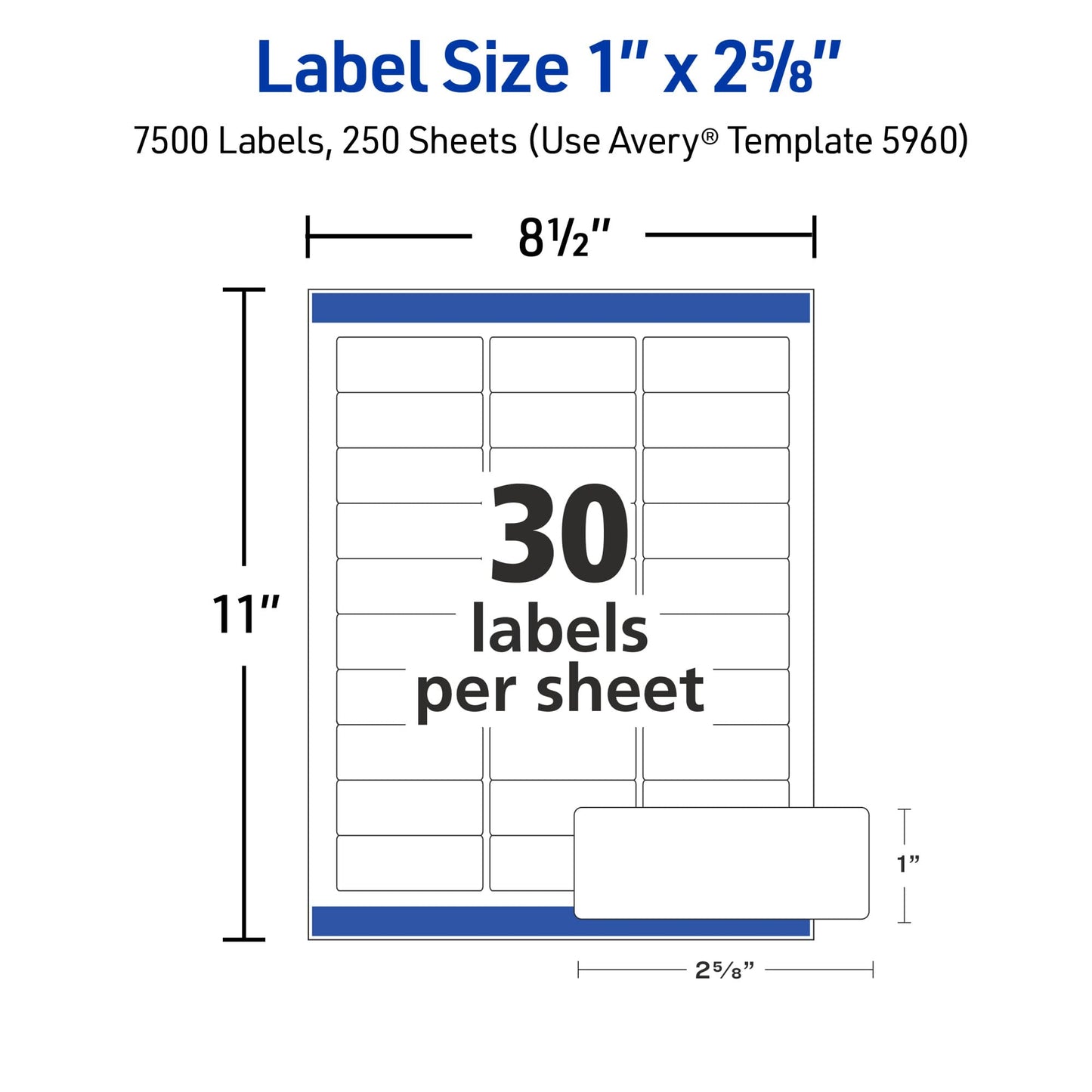 Avery Easy Peel Printable Address Labels with Sure Feed, 1" x 2-5/8" Customizable Stickers, White, 15,000 Blank Mailing Labels, Great for Mailing, Shipping, and More (2-Pack of 5960)