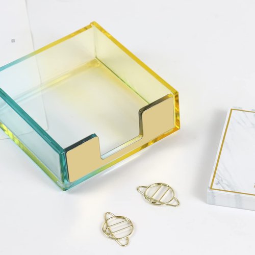 Koqye Acrylic Rose Gold Pen Holder & Memo Pad Sticky Notes Holder - Desk Organizer Set for Office & Home Decor (Yellow & Green)