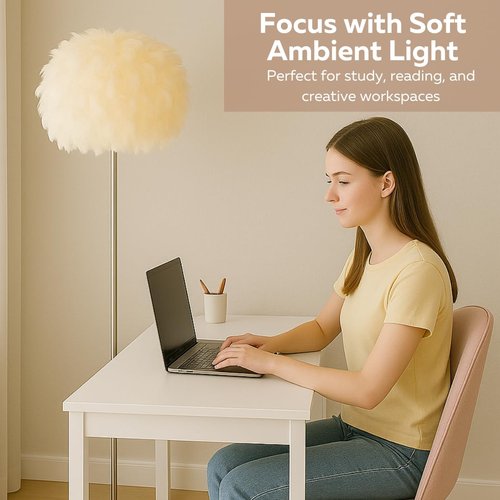 LIGHTACCENTS 69" Luxury Feather Floor Lamp with Chrome Base - Fluffy Cloud Standing Light for Living Room, Bedroom, Nursery, Vanity (White)