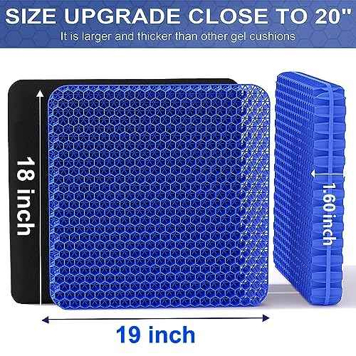 Gel Seat Cushion, Super Large (19x18x1.6inch) Gel Cushion Chair Pads with Non-Slip Cover for Home Office Car Seat Wheelchair, Soft Breathable Honeycomb Seat Cushion for Relieve Hip Pain