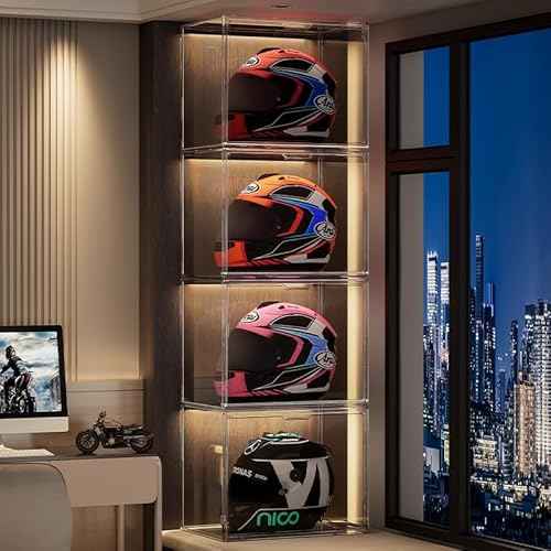 3X-Large 4 Tiers 17.7"X13"X13" Acrylic Display Case with 3 Division Boards, Clear Organizer Box Plastic Holder with Magnetic Door for Handbags, Purses, Boots, Figures, Book