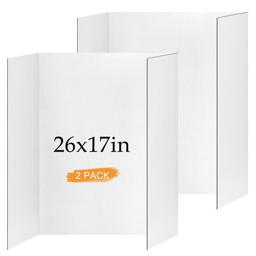 2 Pack Small Trifold Poster Board 26" x 17", white Corrugated Project Boards for Science Fairs, School Projects