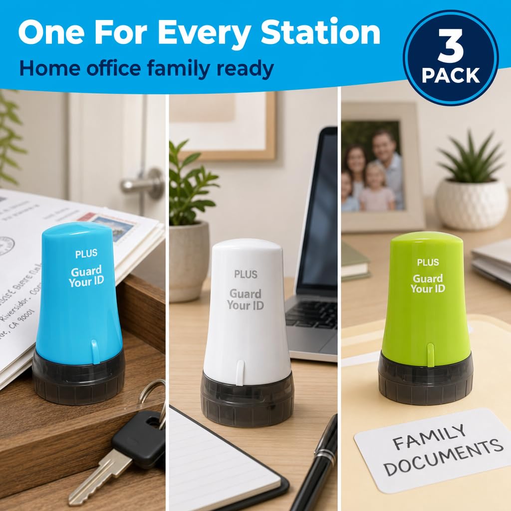 Guard Your ID Advanced Roller 3-Pack — Identity Theft Protection Stamp, Privacy Roller for Mail, Documents & Labels, Shredder Alternative, 1,000 Impressions per Roller (Turquoise, Green, White)