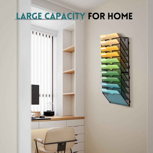 SUPEASY 10-Tier Wall File Organizer Mesh Office Mail Holder, Hanging Wall Organizer Magazine Rack for Office Black