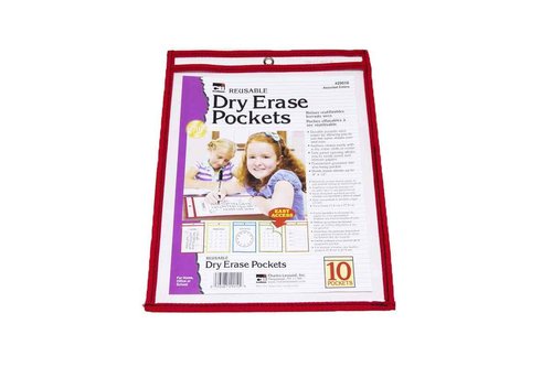 Charles Leonard Dry Erase Pockets, 9" x 12", Assorted Colors, Set of 30 (29030)