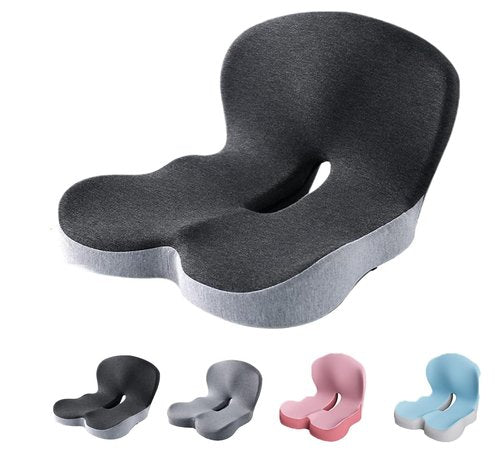 Memory Foam L-Shaped Integrated Seat Cushions, Non Slip Seat with Back Lumbar Support (Black)