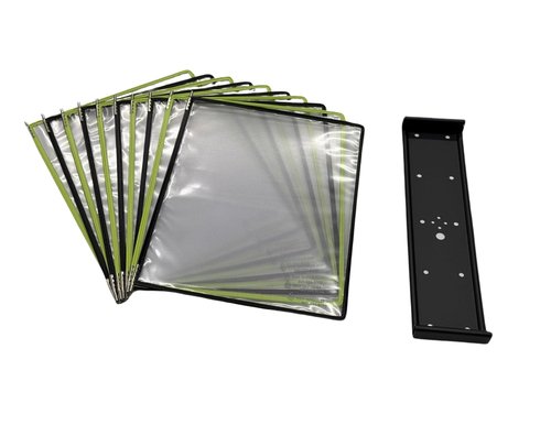 Tarifold Wall Mount Reference System with 10 Double-Sided Green & Black-Framed Display Pockets - 20 Sheet Capacity - Letter-Size (WBL291)