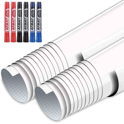 AFMAT WS002 Whiteboard Sticker, 11ft Dry Erase Wallpaper, Peel and Stick Whiteboard Contact Paper for Wall, 132'' x 17.3'' White Board Stick on Wall, Dry Erase Board Roll Adhesive, 6 Markers, 2 Rolls