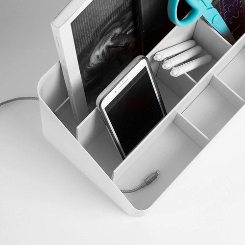 Poppin Desk Organizer with 3 Tiers, Sliding & Removable Dividers, Charging Station - All-in-One Workspace Organizer for Office Supplies, Desktop Organizer