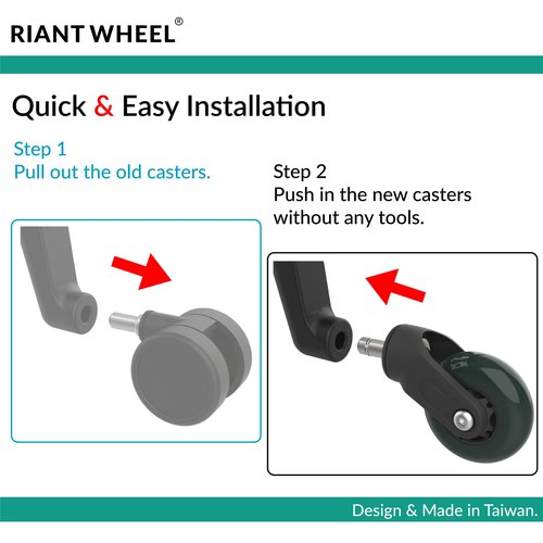 Riantwheel, Office Chair Wheels Replacement Rubber Chair casters for Hardwood Floors and Carpet, Set of 5, Office Chair casters (Green)
