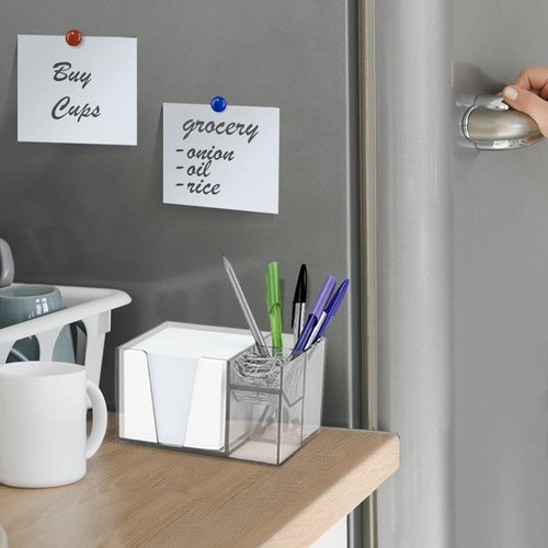 Acrimet Desktop Organizer Pencil, Pen, Paper, Clip, Caddy Holder (Plastic) (White Paper Included) (Clear Crystal Color)