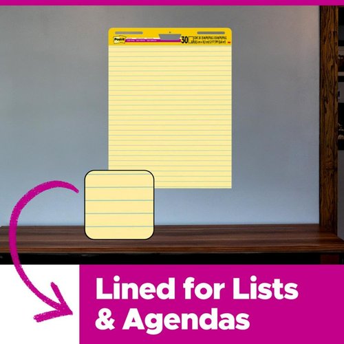 Post-it Super Sticky Easel Pad, 25 in x 30 in Sheets, Yellow Paper with Lines, 30 Sheets/Pad, 2 Pads/Pack, Great for Virtual Teachers and Students (561)