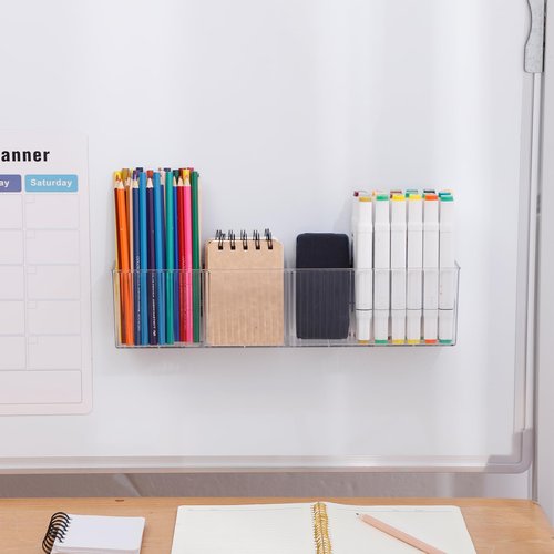 NINEWEEN Magnetic Dry Erase Marker Holder, Clear Magnetic Pencil Holder for Whiteboard, Refrigerator, Locker Accessories, Plastic Wall Mounted Storage Organizer for Home Office Supplies, Bathroom