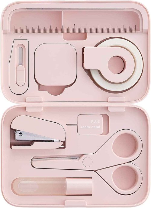 team-demi Plus Stationery Kit Pink (Scissors, stapler, tape, liquid glue, cutter, ruler, tape measure, pin for SIM card replacement) TD-001 30-211 With Original Stylus Ballpoint Touch Pen