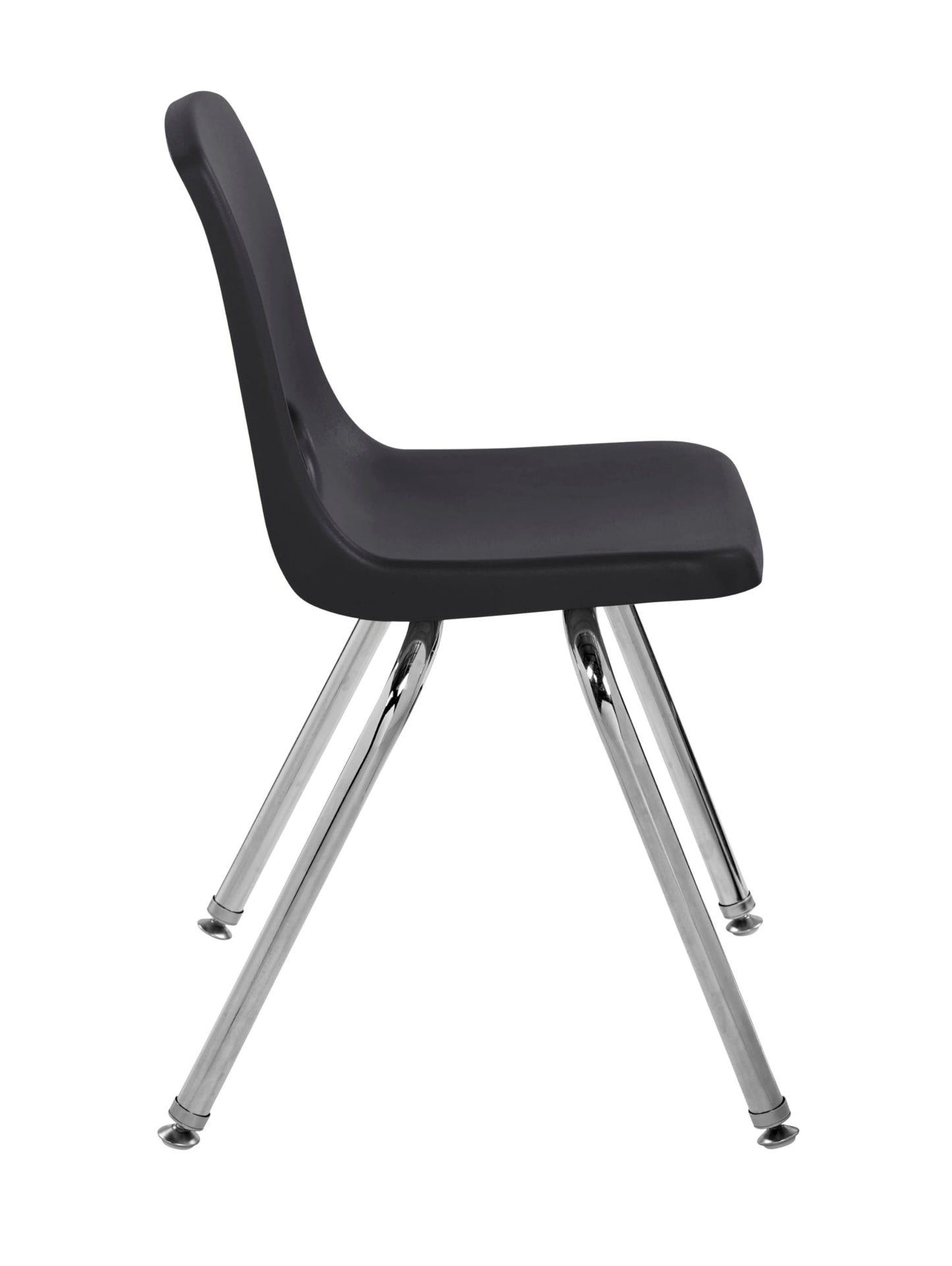FDP 16" School Stack Chair,Stacking Student Seat with Chromed Steel Legs and Nylon Swivel Glides For In-Home Learning or Classroom - Black (6-Pack), 10368-BK