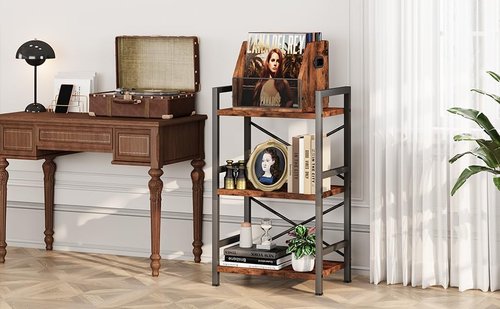 Homeiju 2 Pack Vinyl Storage, Record Crates, Metal & Wooden LP Crate