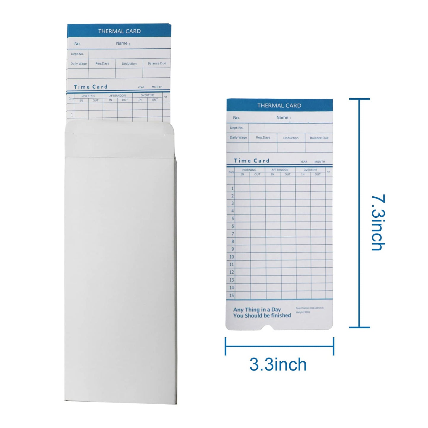 JIAN BOLAND Thermal Time Cards 50pcs,Monthly, 2-Sided,7.3×3.3inches Weekly Employee Time Sheet for Thermal Punch Clock