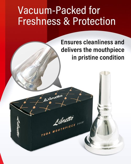 Libretto 24AW Tuba Mouthpiece, 2μm Silver Plated Tuba Mouthpiece w/Vacuum Packing, Designed for Beginners, Students, Intermediate Players