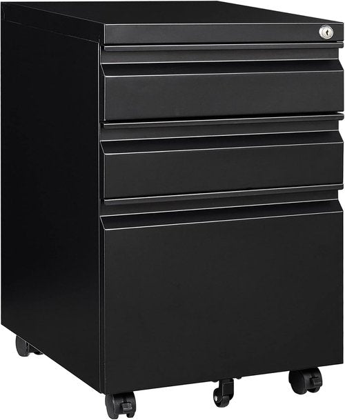 Regine Switzerland 3 Drawer File Cabinet - Lockable Rolling Metal Filing Cabinet in Black | Fits A4/Letter/Legal Files