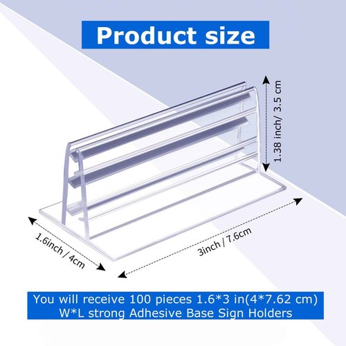 Fulmoon 100 Pcs Sign Holder, Adhesive Base Sign Holders Multiple Uses for Counters, Warehouses, Base Holders with Strong Adhesive (1.6 * 3in)