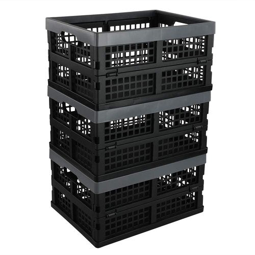 Anbers 3 Packs 16 Quart Plastic Foldable Storage Crate, Small Collapsible Storage Crate Basket