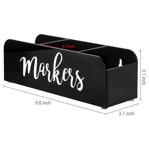 MyGift Whiteboard Marker Holder, Black Acrylic Wall Mounted or Tabletop Dry Erase Marker/Eraser/Cleaner Caddy with Cursive MARKERS Label