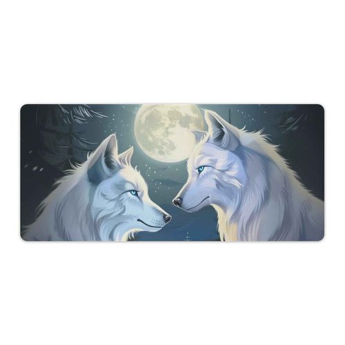 QEOPGNE Anime White Wolf Mousepad Large Wolves Mouse Pad Gaming Wolf Desk Mat Full Desk Keyboard Computer Pad Wildlife Animals Mouse Mat Office Desk Organizers and Accessories 35.4 x 15.7 Inch