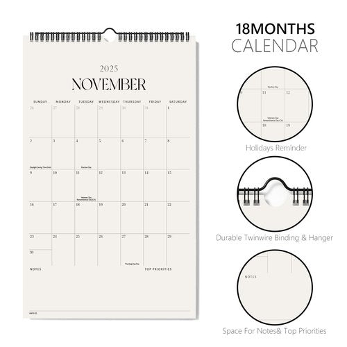 Jotsome Wall Calendar 2025-2026, Large Academic Monthly Wall Calendar From July 2025 to December 2026 11x17 inch for Home and Office, Easy Planning