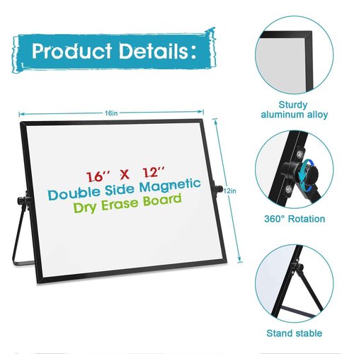 3 Pcs Dry Erase Whiteboard 16" x 12" Desktop Whiteboard Calendar Double Sided Magnetic White Board Dry Erase Board with Stand Portable Planning Panels for Home Office School to Do List (Black Frame)