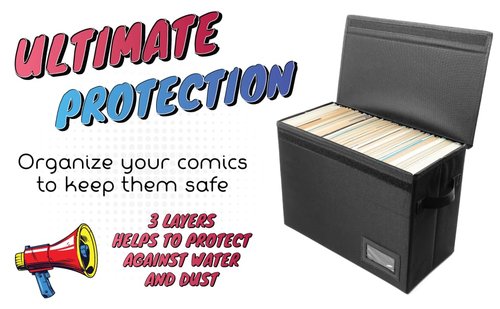 PP Premium Products Comic Book Storage, 3 Pack, Comic Book Boards - Comic Storage Boxes for 150-180 Comic Books with Lid and Label Slot 15.5" X 7.5" X 11"- Bonus Dividers – Black