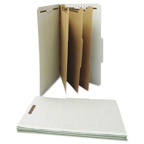 Universal Eight-Section pressboard Classification folders, 3" Expansion, 3 dividers, 8 Fasteners, Legal Size, Gray Exterior, 10/Box