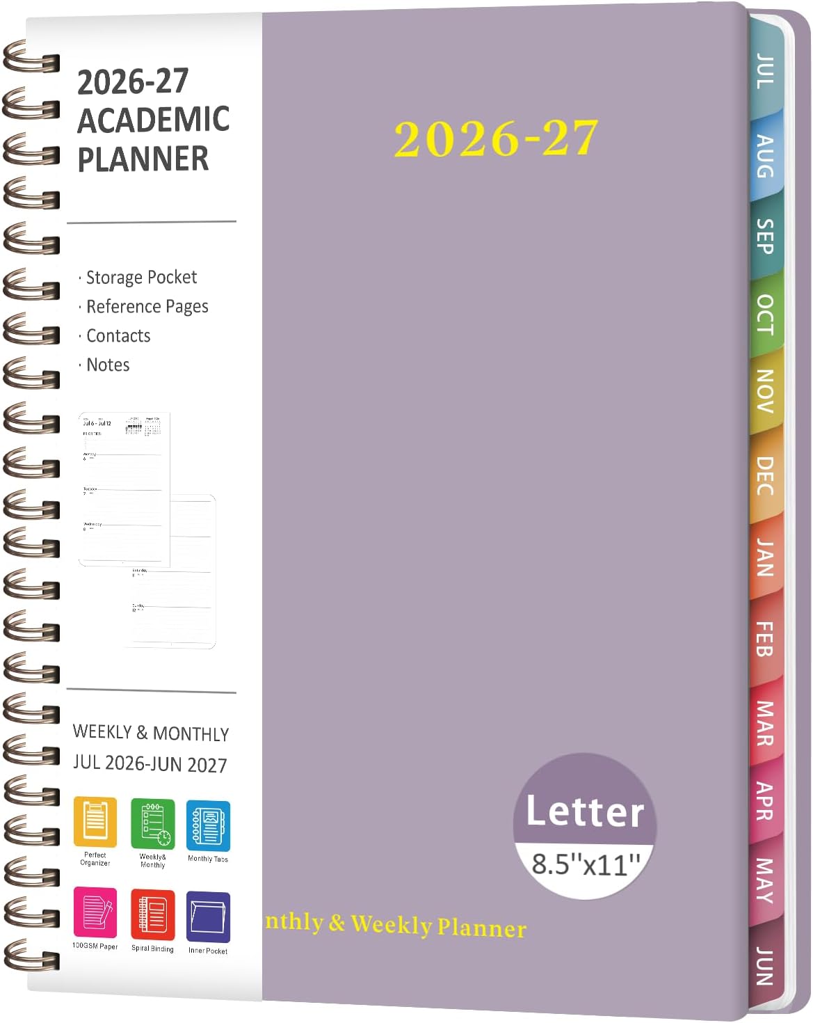 Academic Planner 2026-2027 | Weekly & Monthly Calendar | Daily Agenda Book - Letter Size (8.5'' x 11'')