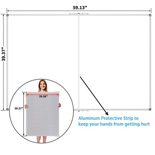 JILoffice Large Foldable White Board 60x40 Inches, Dry Erase Magnetic White Board, Silver Aluminum Frame with 2 Detachable Marker Tray Wall Mounted Board for Office Home and School
