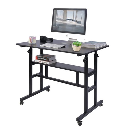 AIZ Mobile Standing Desk, Adjustable Computer Desk with Double-Layer and Rolling Wheels, Home Office Laptop Workstation, Portable Table for Standing or Sitting, Adults or Children,Rustic